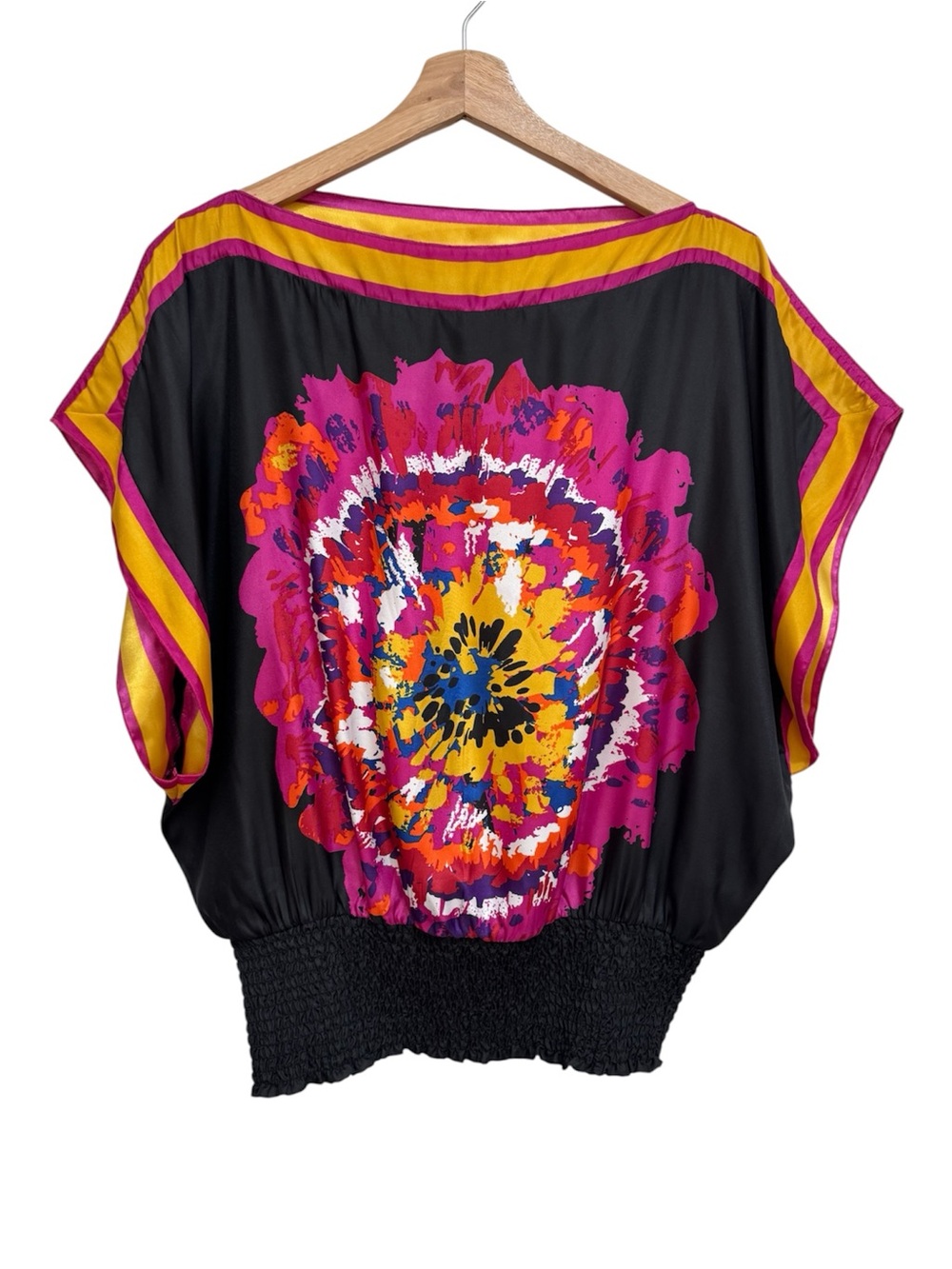 Rampage Vintage Y2K Floral Smocked Waist Scarf Blouse Top Women Large Abstract